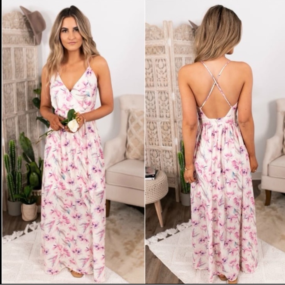 Criss cross back floral watercolor maxi